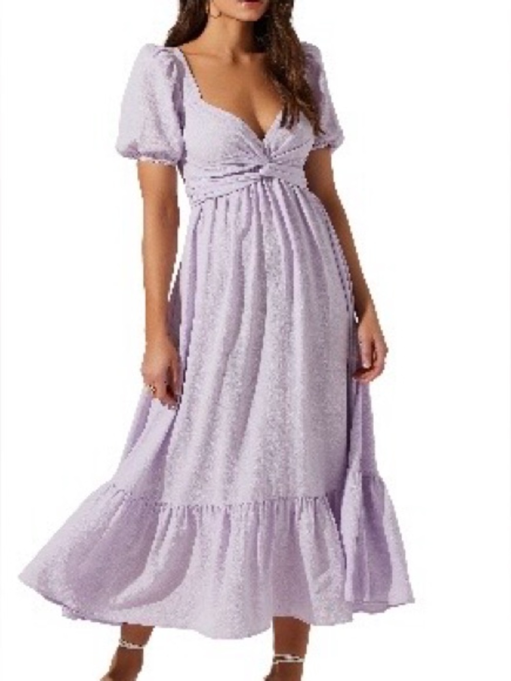 Astr Lavender Midi Dress with Puff Sleeves